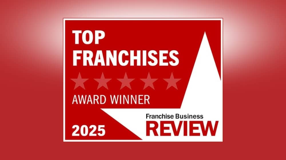 Franchise Business Review 2025 Top Franchises award badge on a red background.