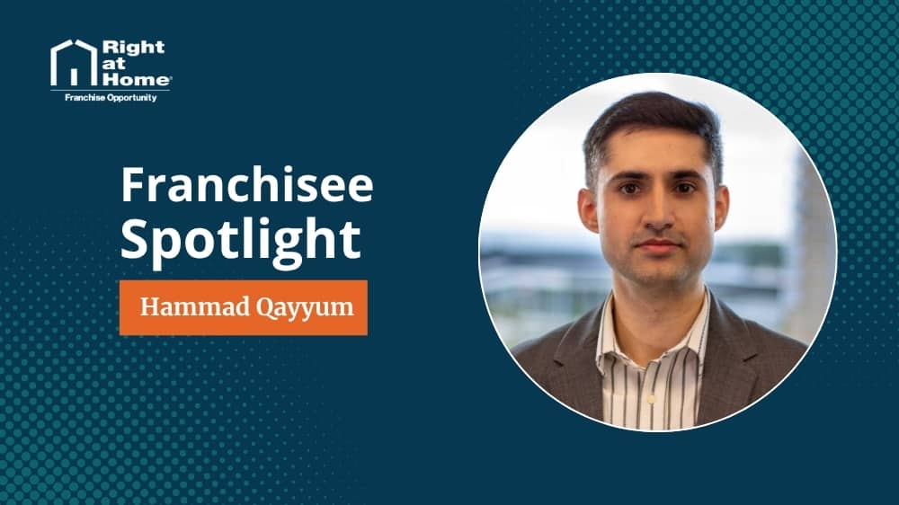 Right at Home franchise owner, Hammad Qayyum, smiling during an interview with 1851 Franchise