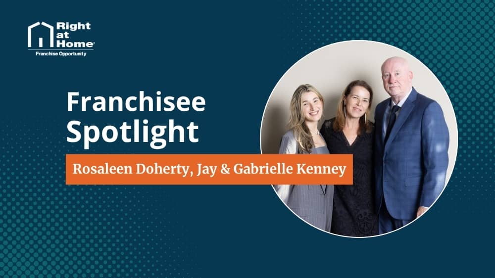 Right at Home franchise owner, Kenney Family, smiling during an interview with 1851 Franchise