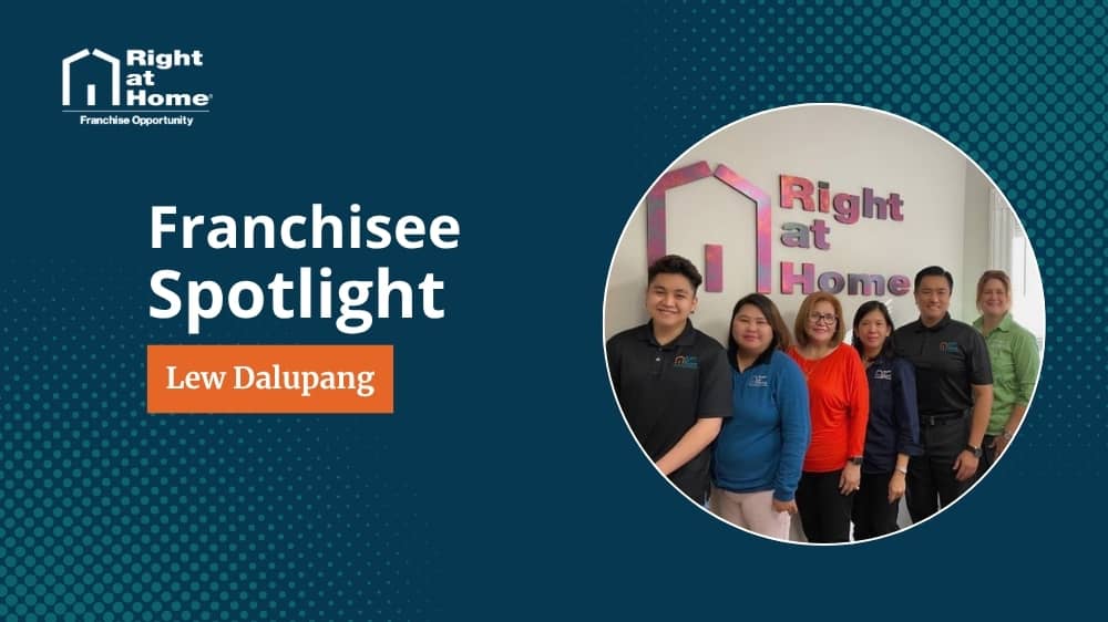 Right at Home franchise owner, Lew Dalupang, smiling during an interview with 1851 Franchise