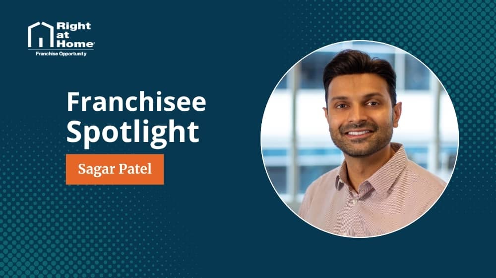 Right at Home franchise owner, Sagar Patel, smiling during an interview with 1851 Franchise