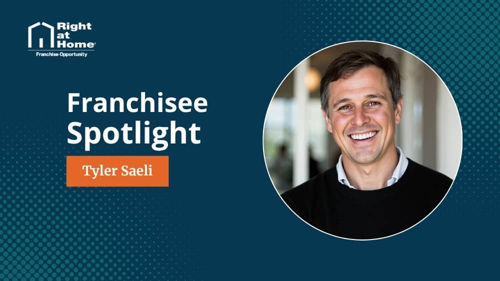 Right at Home franchise owner, Tyler Saeli, smiling during an interview with 1851 Franchise