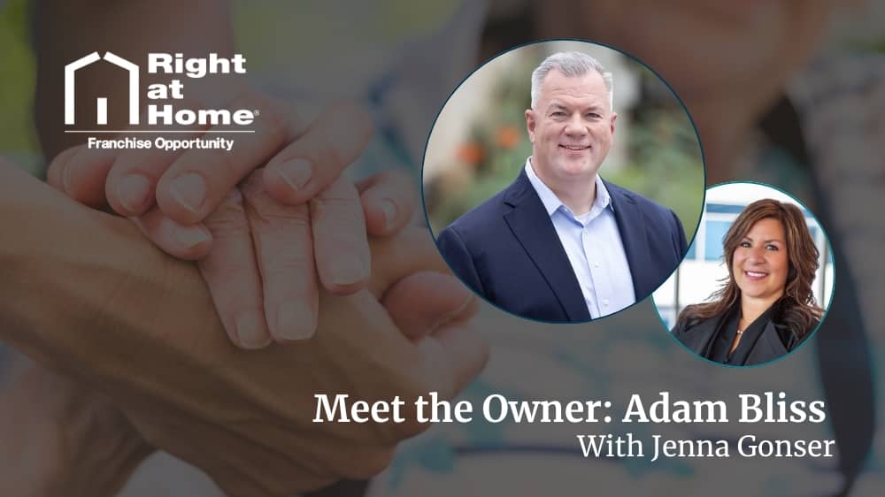 Right at Home franchise owner, Adam Bliss, smiling during an interview with development director, Jenna Gonser