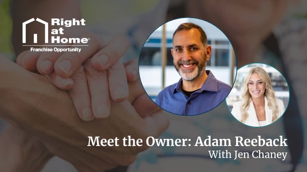 Right at Home franchise owner, Adam Reeback, smiling during an interview with VP of Franchise Development, Jen Chaney