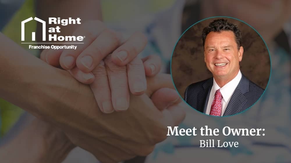 Right at Home franchise owner, Bill Love, smiling during an interview about his franchise journey