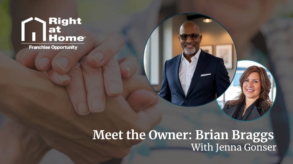 Right at Home franchise owner, Brian Braggs, smiling during an interview with Development Director, Jenna Gonser