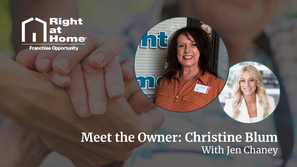 Right at Home franchise owner, Christine Blum, smiling during an interview with VP of Franchise Development, Jen Chaney