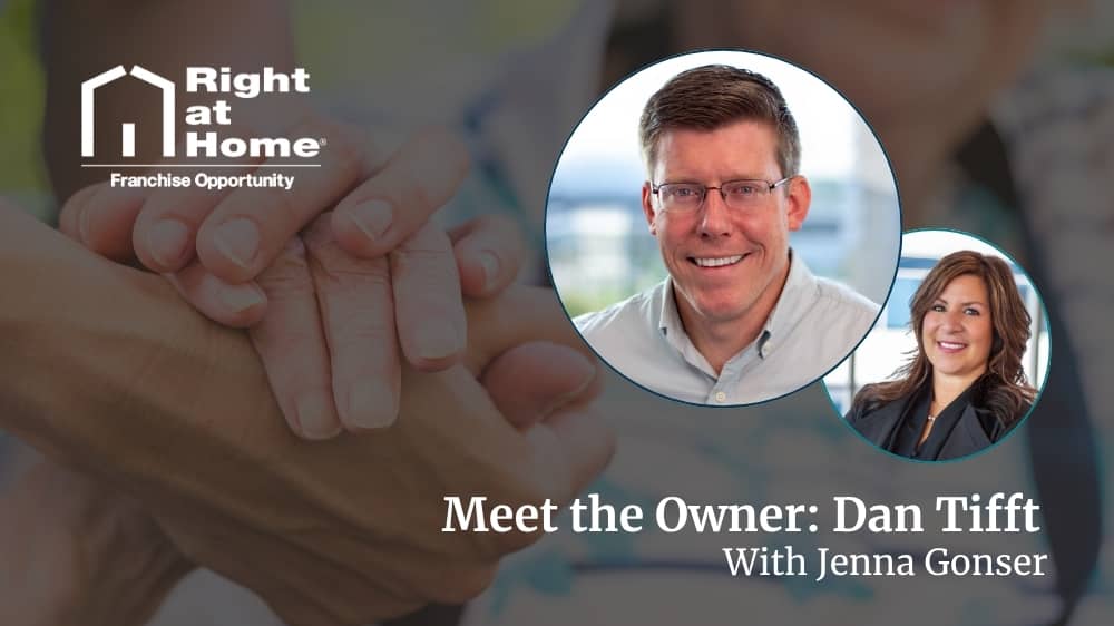 Right at Home franchise owner, Dan Tifft, smiling during an interview with Development Director, Jenna Gonser