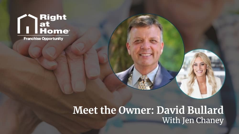 Right at Home franchise owner, David Bullard, smiling during an interview with VP of Franchise Development Jen Chaney