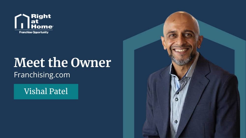 Right at Home franchise owner, Vishal Patel, smiling during an interview with Franchising.com