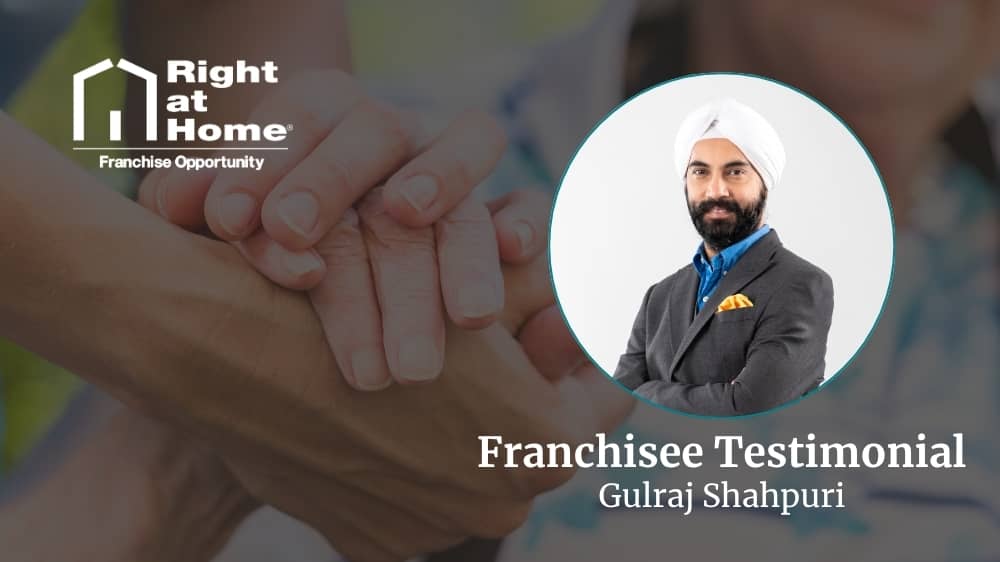 Right at Home franchise owner, Gulraj Shahpuri, smiling during an interview about his franchise journey