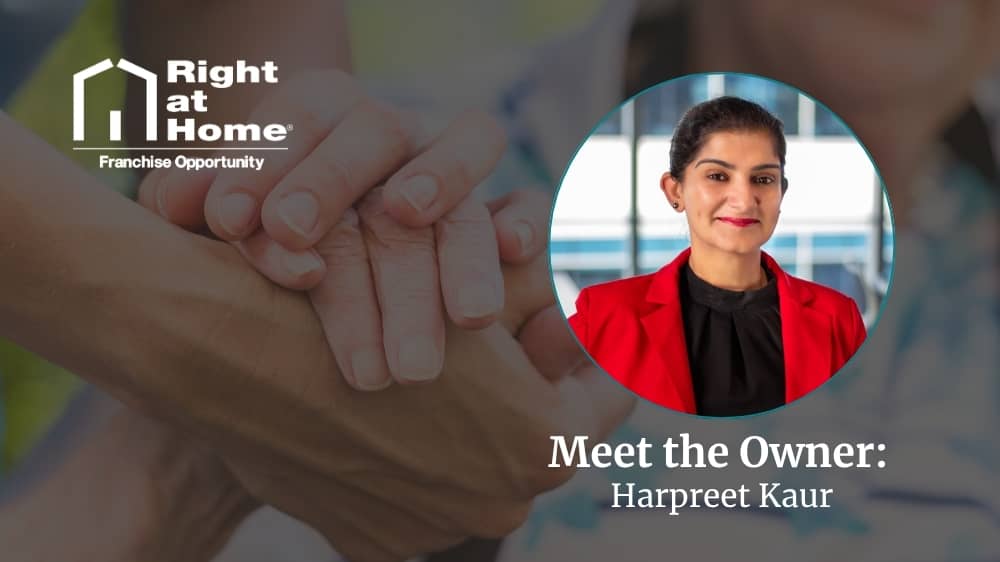 Right at Home franchise owner, Harpreet Kaur, smiling during an interview about her franchise journey