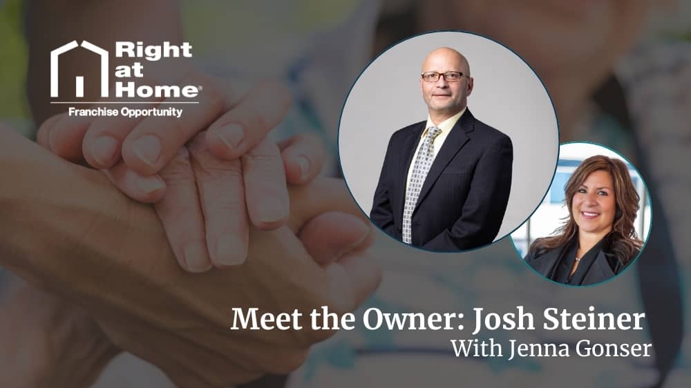 Right at Home franchise owner, Josh Steiner, smiling during an interview with Development Director, Jenna Gonser