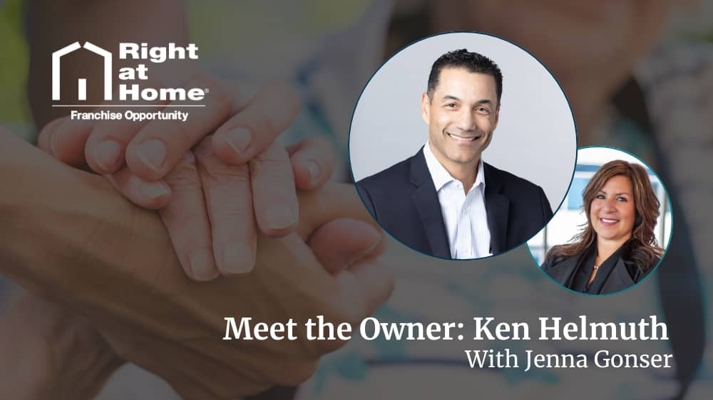 Right at Home franchise owner, Ken Helmuth, smiling during an interview with Development Director, Jenna Gonser