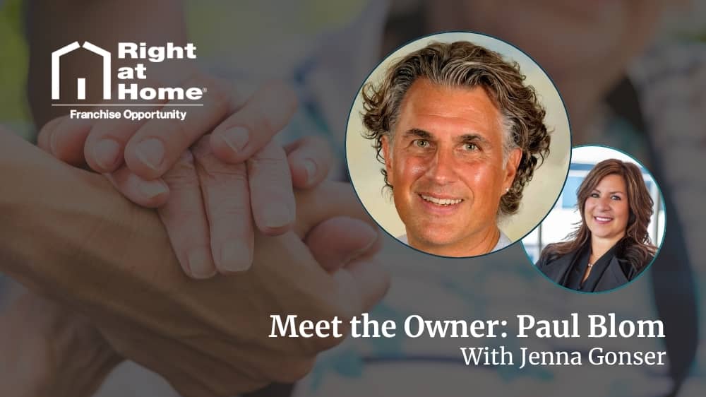 Right at Home franchise owner, Paul Blom, smiling during an interview with Development Director, Jenna Gonser