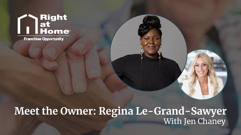 Right at Home franchise owner, Regina Le-Grand-Sawyer, smiling during an interview with VP of Franchise Development Jen Chaney