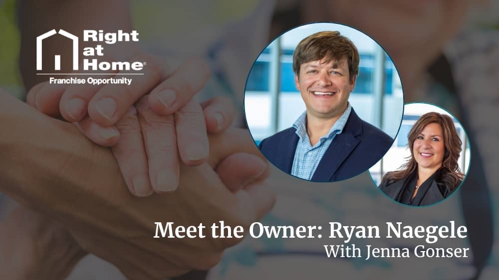 Right at Home franchise owner, Ryan Naegele, smiling during an interview with Development Director, Jenna Gonser