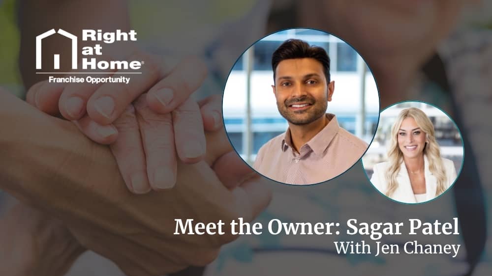 Right at Home franchise owner, Sagar Patel, smiling during an interview with VP of Franchise Development, Jen Chaney