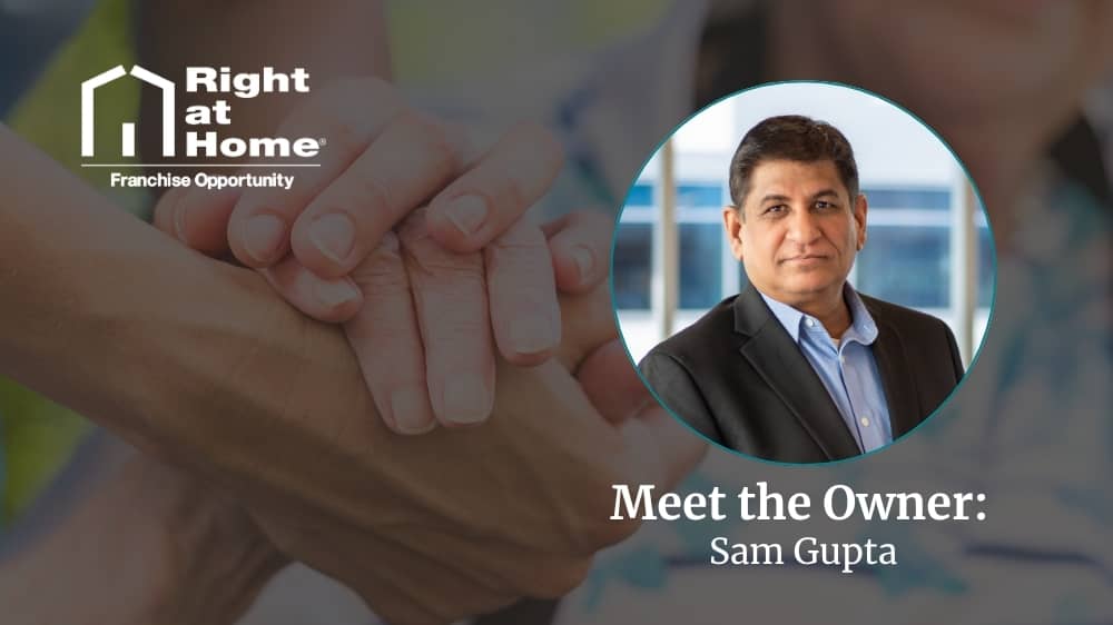 Right at Home franchise owner, Sam Gupta, smiling during an interview about his franchise journey