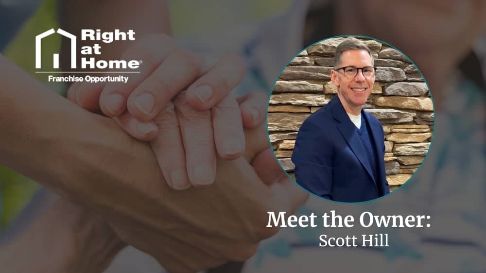 Right at Home franchise owner, Scott Hill, smiling during an interview about his franchise journey