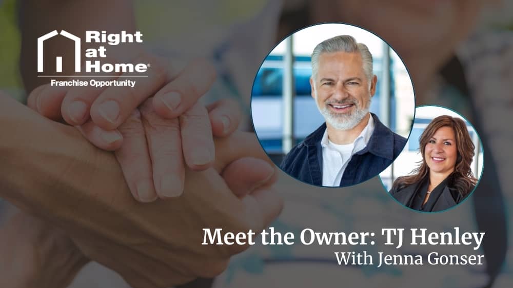 Right at Home franchise owner, TJ Henley, smiling during an interview with Development Director, Jenna Gonser