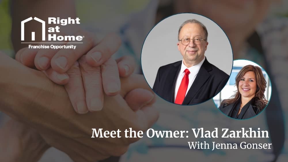 Right at Home franchise owner, Vlad Zarkin, smiling during an interview with Development Director, Jenna Gonser