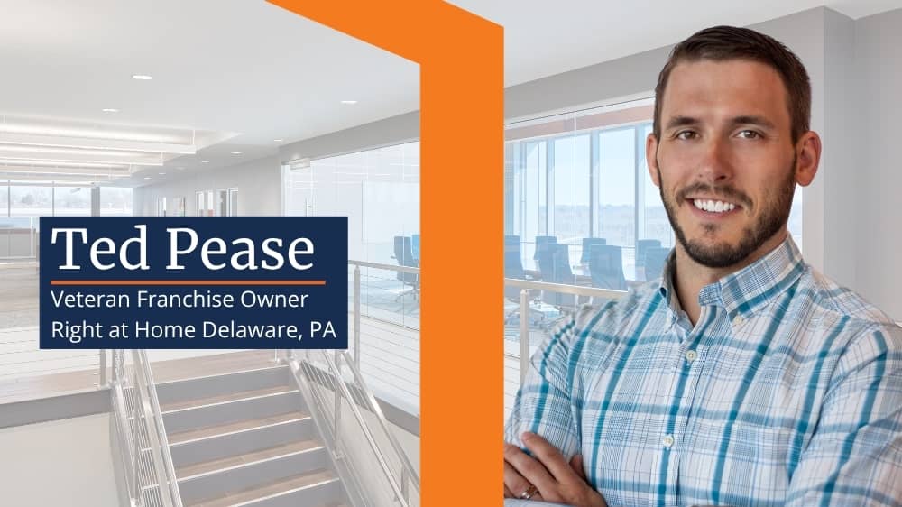 Right at Home Franchisee Ted Pease next to text that says "Veteran Franchise Owner Spotlight."