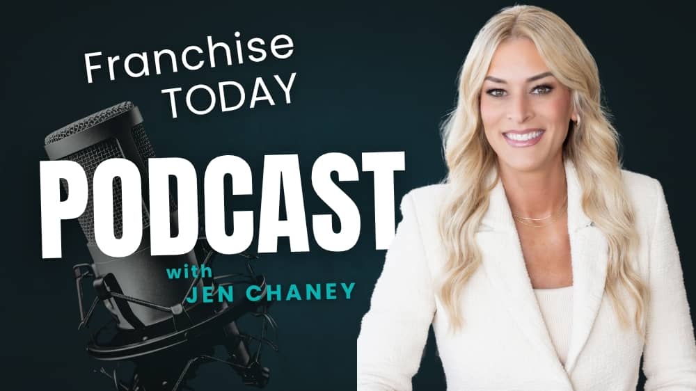 VP of Franchise Development, Jen Chaney, next to text that says "Franchise Today Podcast."