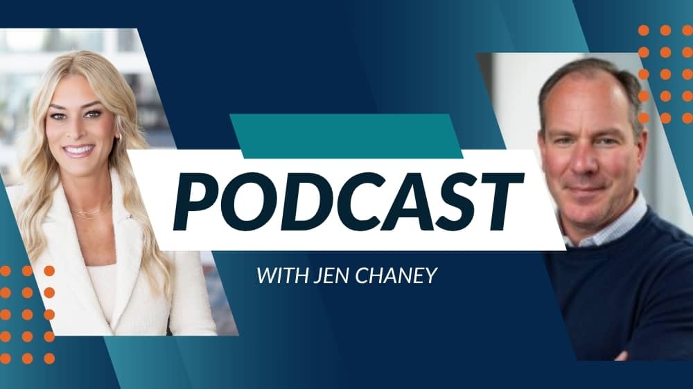VP of Franchise Development, Jen Chaney, on a graphic with the host of Home Care Doors Open Podcast