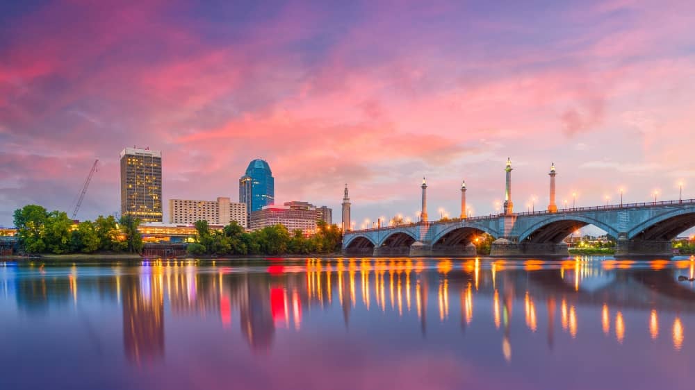 Bridge and cityscape in Springfield, Massachusetts
