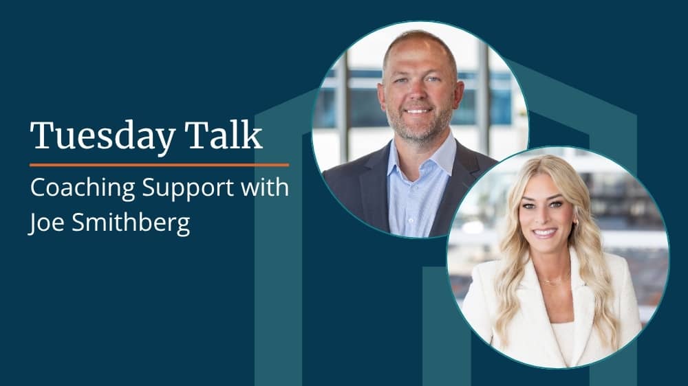 Image with the text “Tuesday Talk: Coaching Support with Joe Smithberg” and two professional headshots side by side.